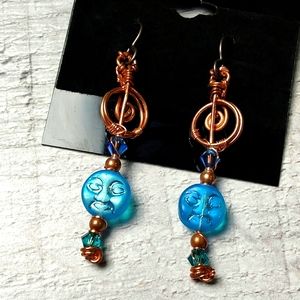 Handmade Copper Blue Moon Earrings - Hypoallergenic Niobium